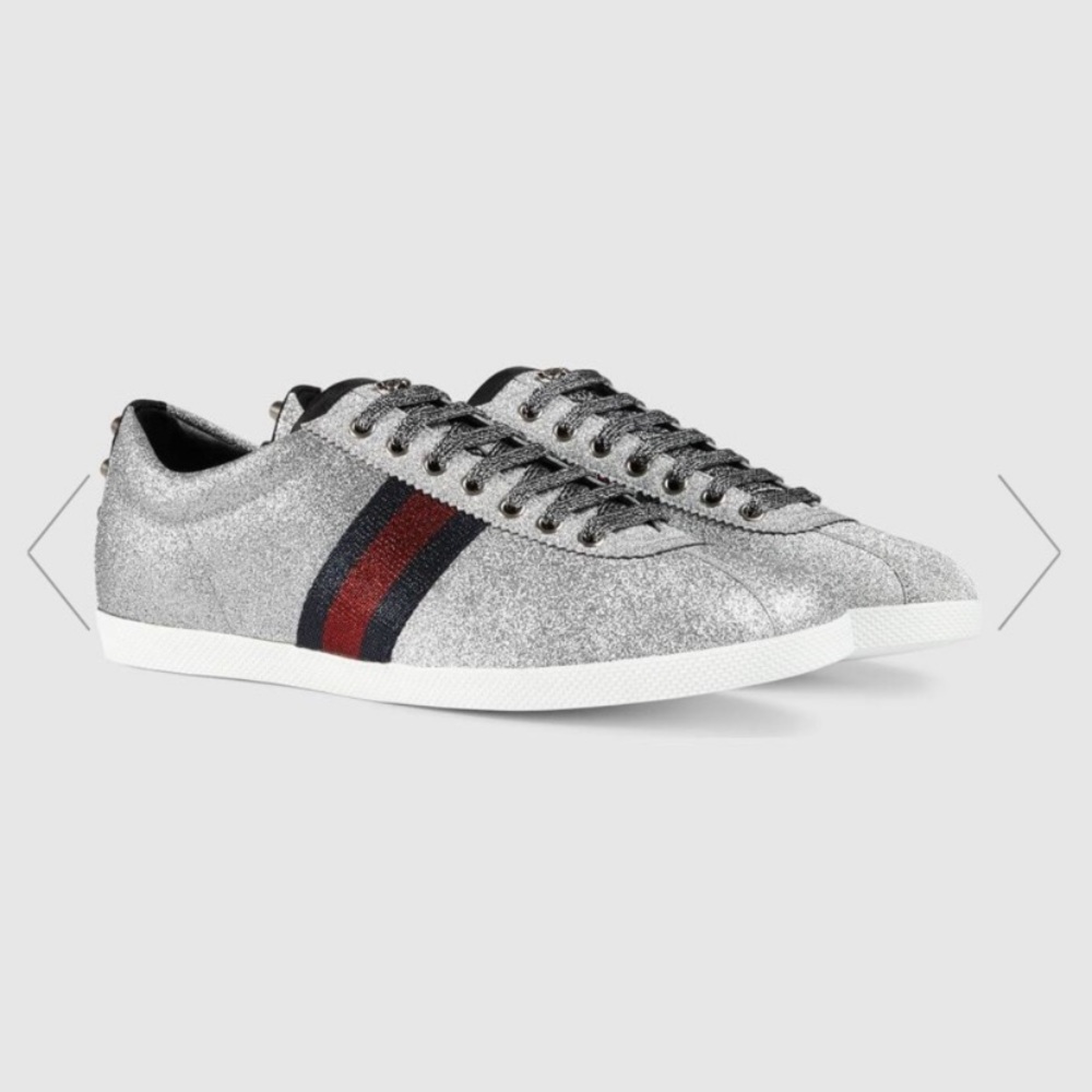 NIB Gucci Glitter Web Sneaker with Studs Brand New - Picture 4 of 8